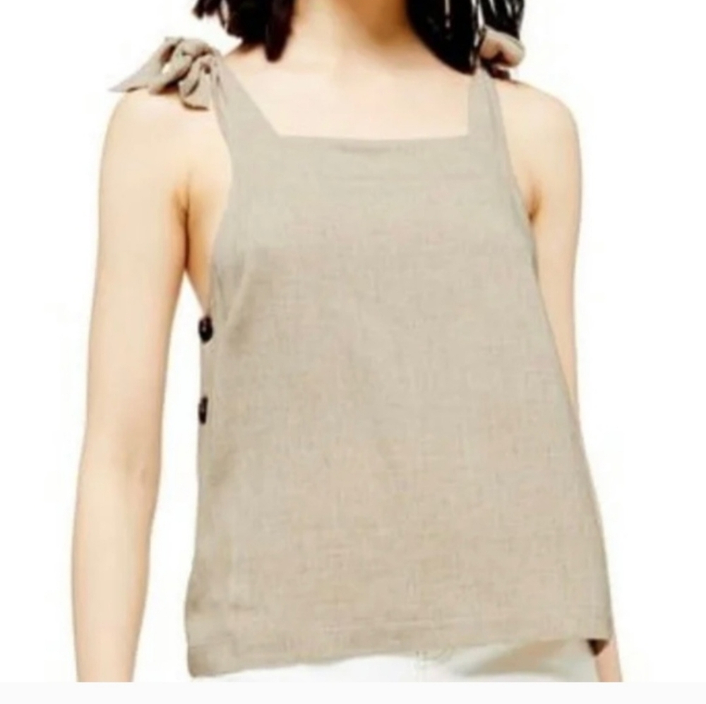 Topshop Tan Cream Boxy Tie Front Tank Top